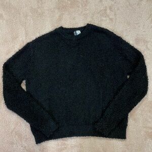 Divided Fuzzy Black Knit Top